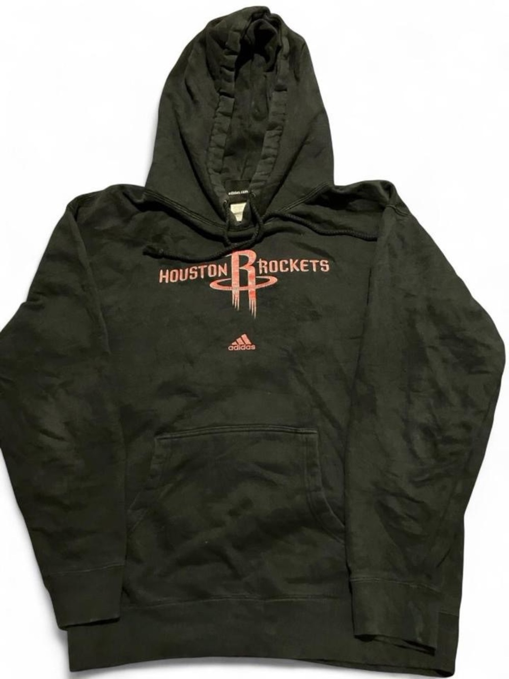 Y2K Adidas Retro Houston Rockets Hoodie Sweatshirt Black Graphic Size Medium